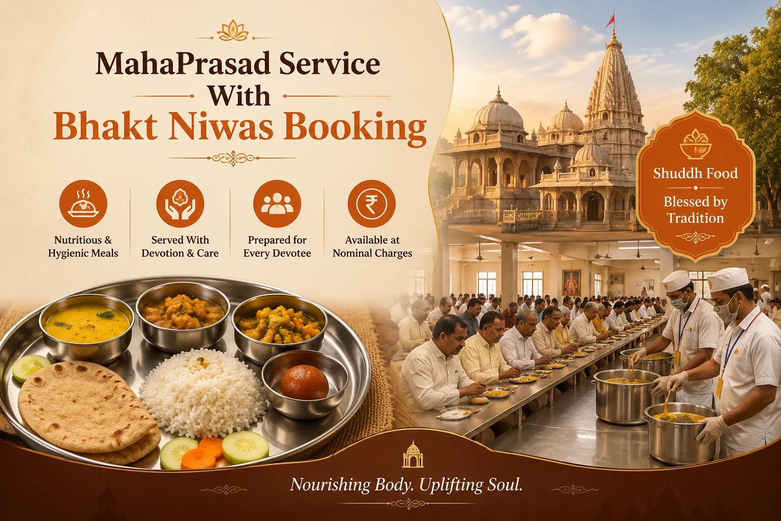MahaPrasad service with Bhakt Niwas booking - hygienic meals served with devotion MahaPrasad service with Bhakt Niwas booking - hygienic meals served with devotion