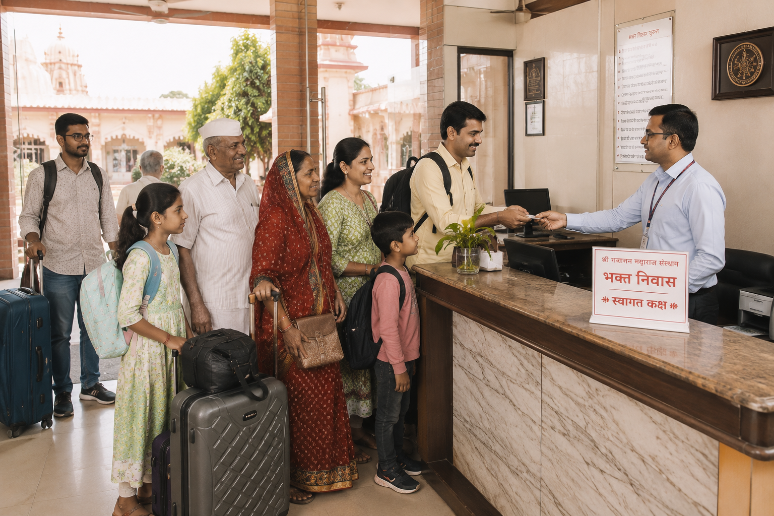 bulk room booking at Shegaon Bhakt Niwas for families