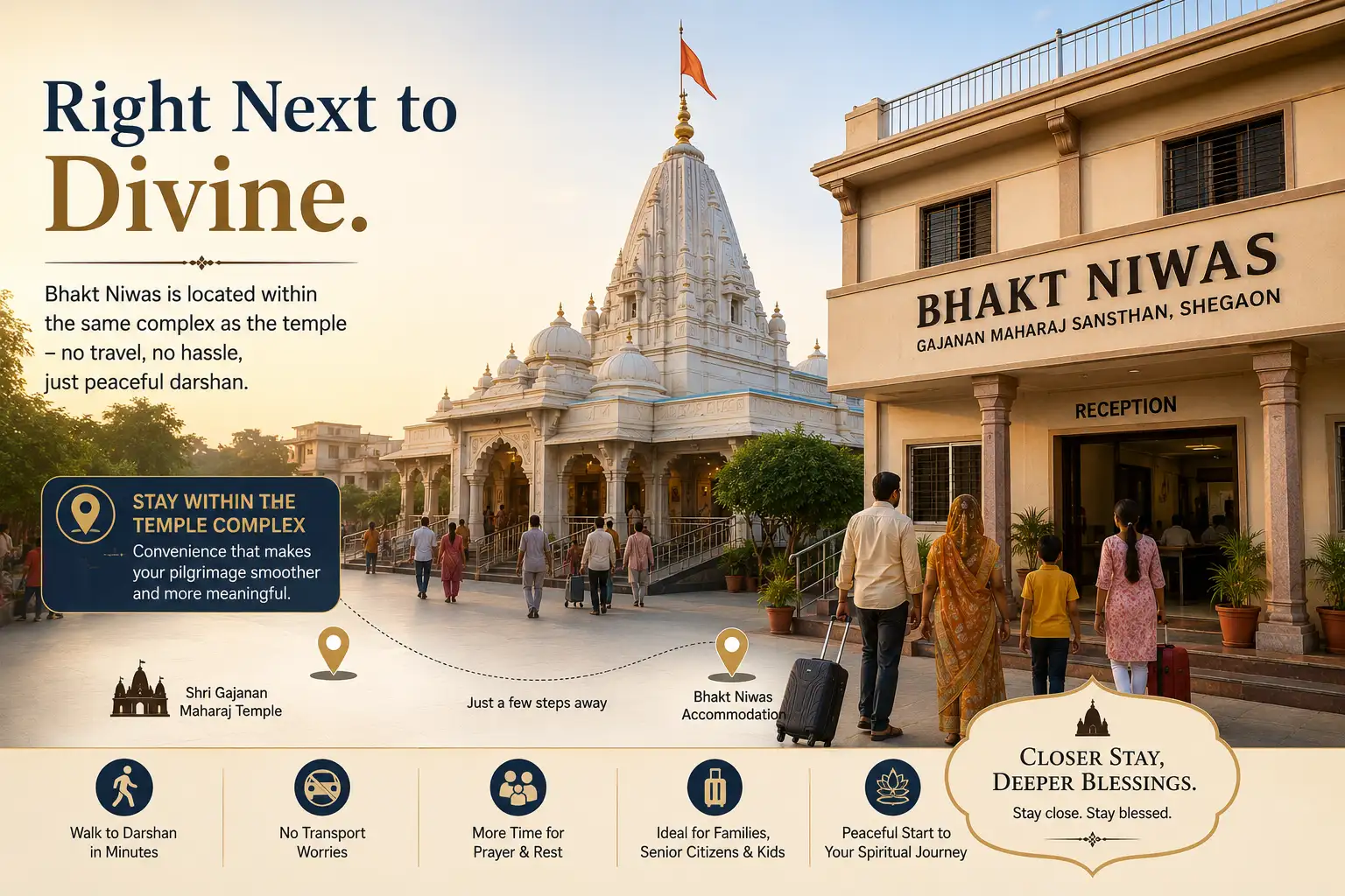 Bhakt Niwas rooms offering Shegaon accommodation near the temple complex